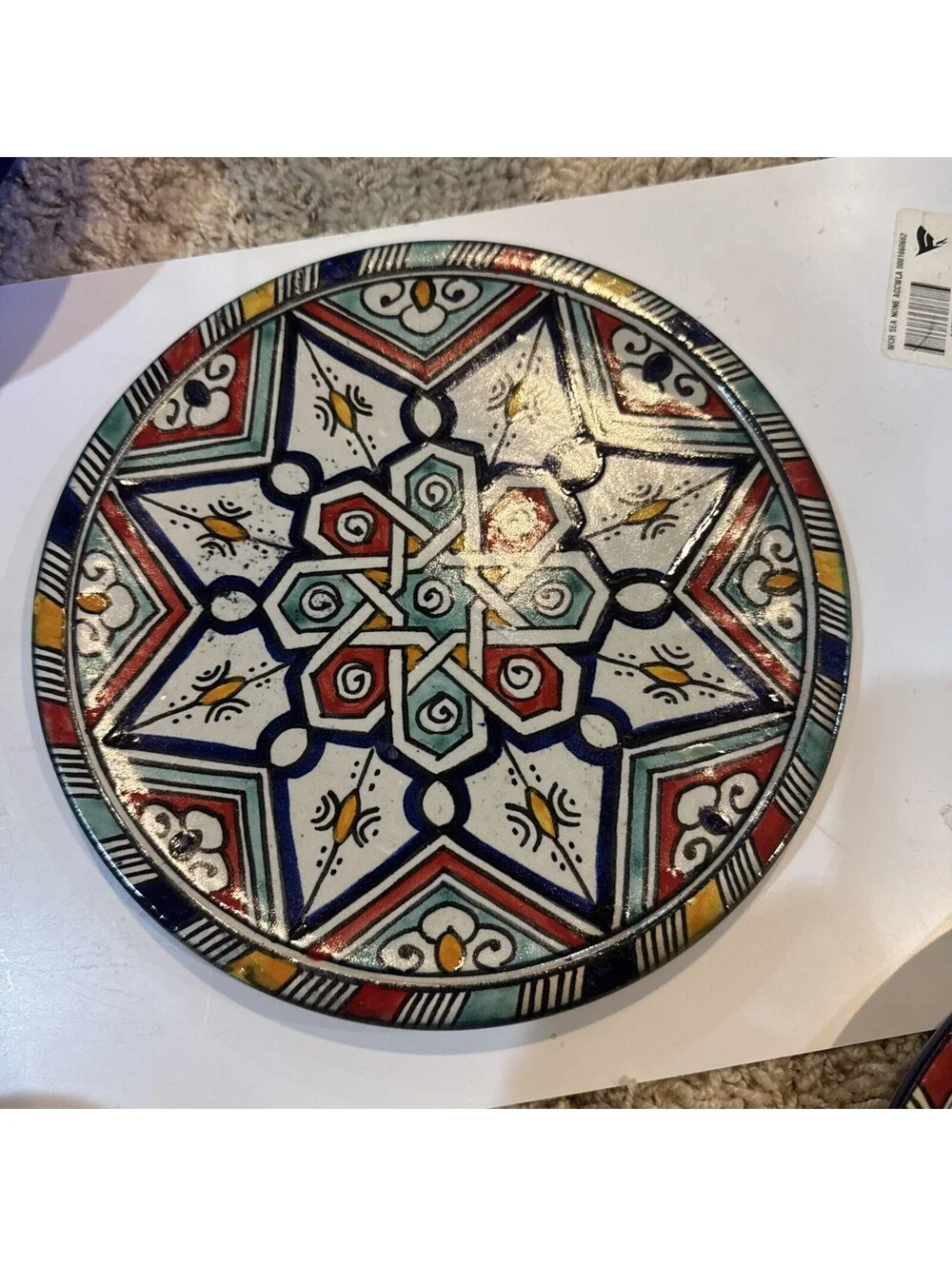 2- Vintage Moroccan FEZ Bowl Hand Painted Wall Hanging Plate 1-Signed